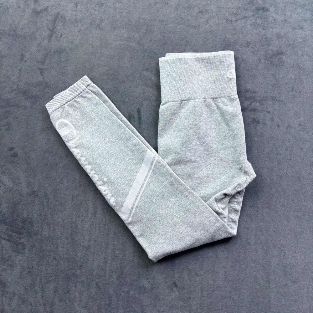 Champion Womens Seamless High Waisted Leggings Gray Heather Logo Activewear